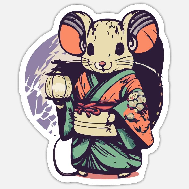 Mouse in kimono - Sticker size S (10 x 10 cm) - white matte