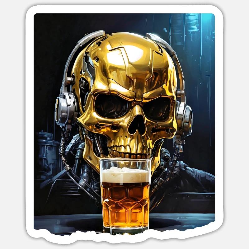 Bier Skull 0.1 - Sticker Größe S (10 x 10 cm) - Mattweiß