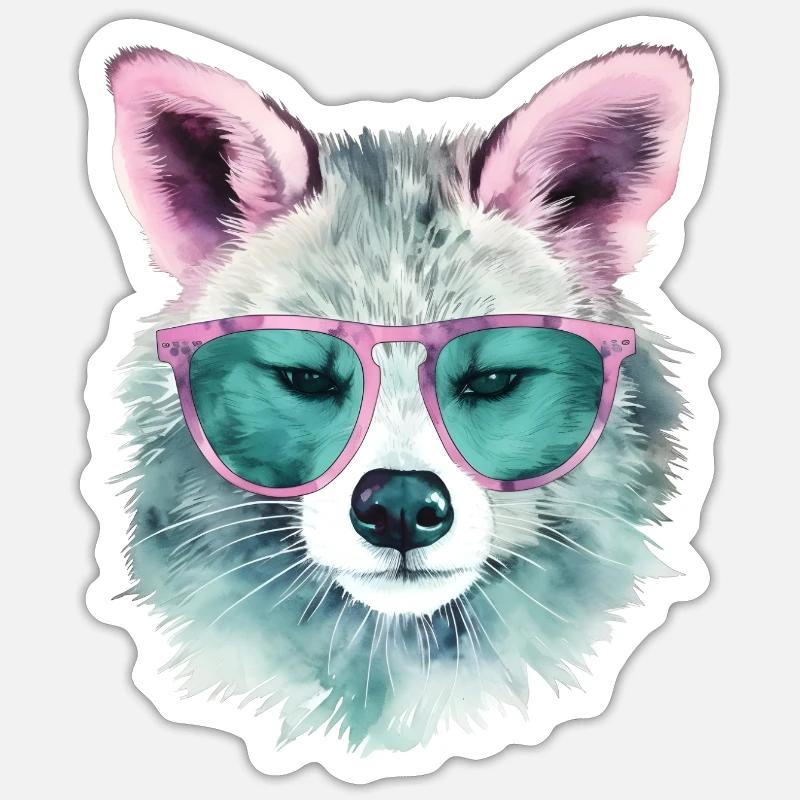 Waschbär mit Sonnenbrille - Sticker Größe S (10 x 10 cm) - Mattweiß