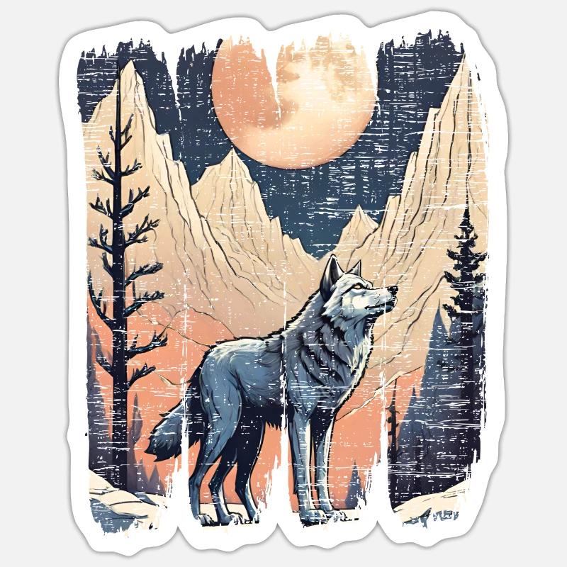 Wolf Mountains Full Moon Forest Sticker size S (10 x 10 cm)