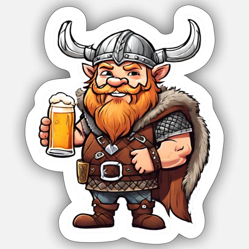 Fröhlicher Wikinger mit Bier - Sticker Größe S (10 x 10 cm) - Mattweiß