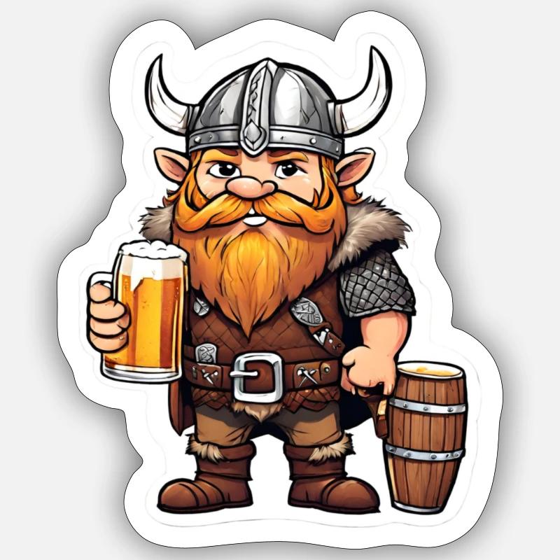 Zwergenkrieger mit Bierkrug Vikinger Sticker Größe S (10 x 10 cm)