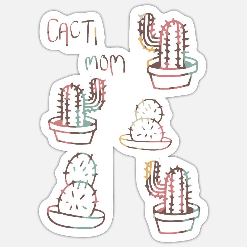 Maman cactus - Sticker taille S (10 x 10 cm) - blanc mat