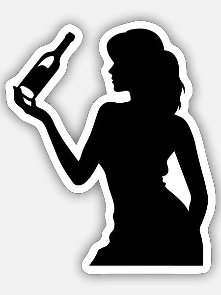 Party Frau Drunk Feiern Flasche - Sticker Größe S (10 x 10 cm) - Mattweiß