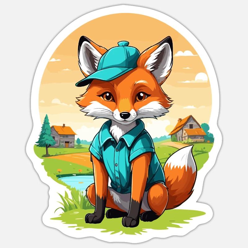 Fuchs mit Mütze - Sticker Größe S (10 x 10 cm) - Mattweiß
