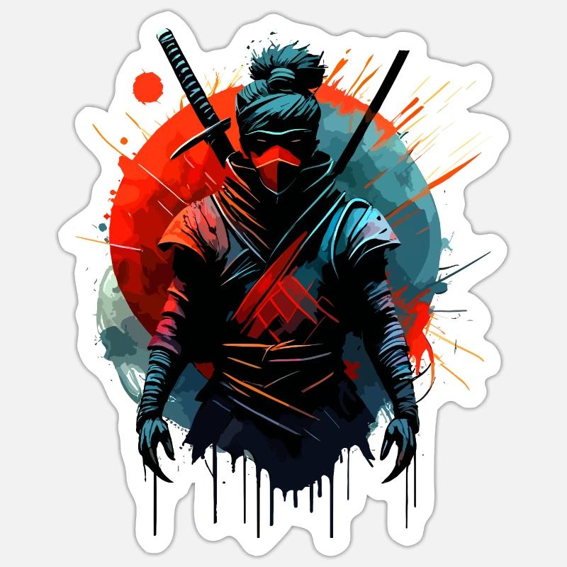 Kriegerischer Ninja Samurai Japan - Sticker Größe S (10 x 10 cm) - Mattweiß