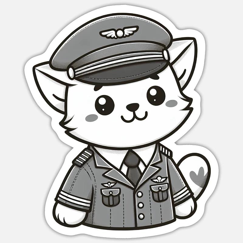Cute Cat Pilot - Sticker Größe S (10 x 10 cm) - Mattweiß