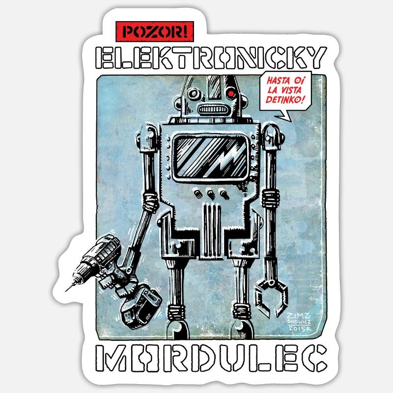 Pozor! Elektronicky Mordulec - Sticker Größe S (10 x 10 cm) - Mattweiß