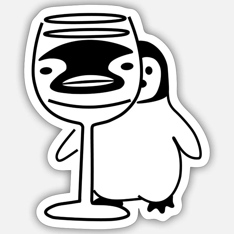 Pinguin hinter Weinglas Sticker Größe S (10 x 10 cm)