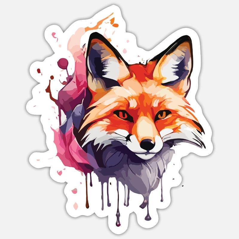Aquarelle Fox - Sticker taille S (10 x 10 cm) - blanc mat