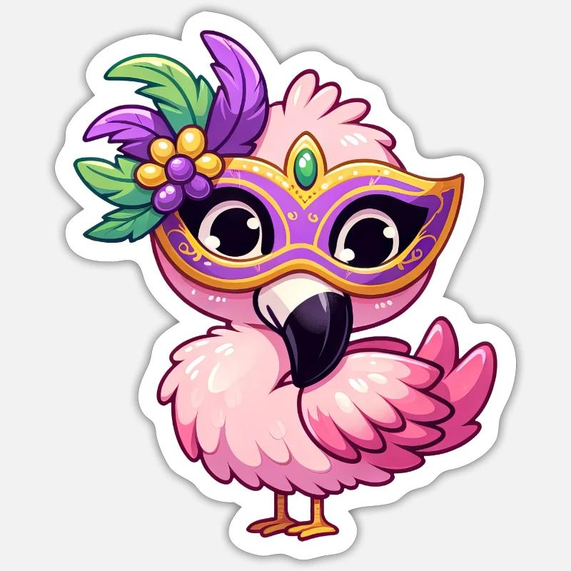 Mardi Gras Comic Flamingo - Sticker Größe S (10 x 10 cm) - Mattweiß