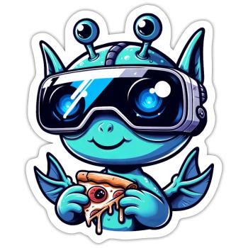 Alien Sci-Fi VR Pizza Party, Alien Amusement - Sticker size S (10 x 10 cm) - white matte - Front