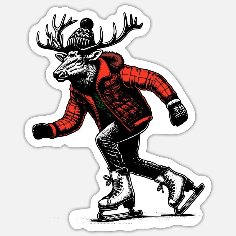 Ice skating moose Sticker size S (10 x 10 cm)