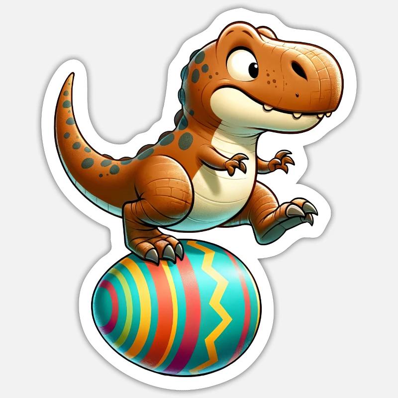 Dancing T-Rex, Easter Eggshell Fun - Sticker size S (10 x 10 cm) - white matte