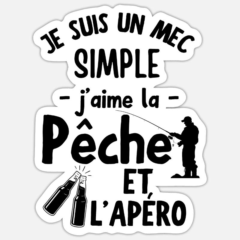 Pêcheur pêche apéro apéritif - Sticker taille S (10 x 10 cm) - blanc mat