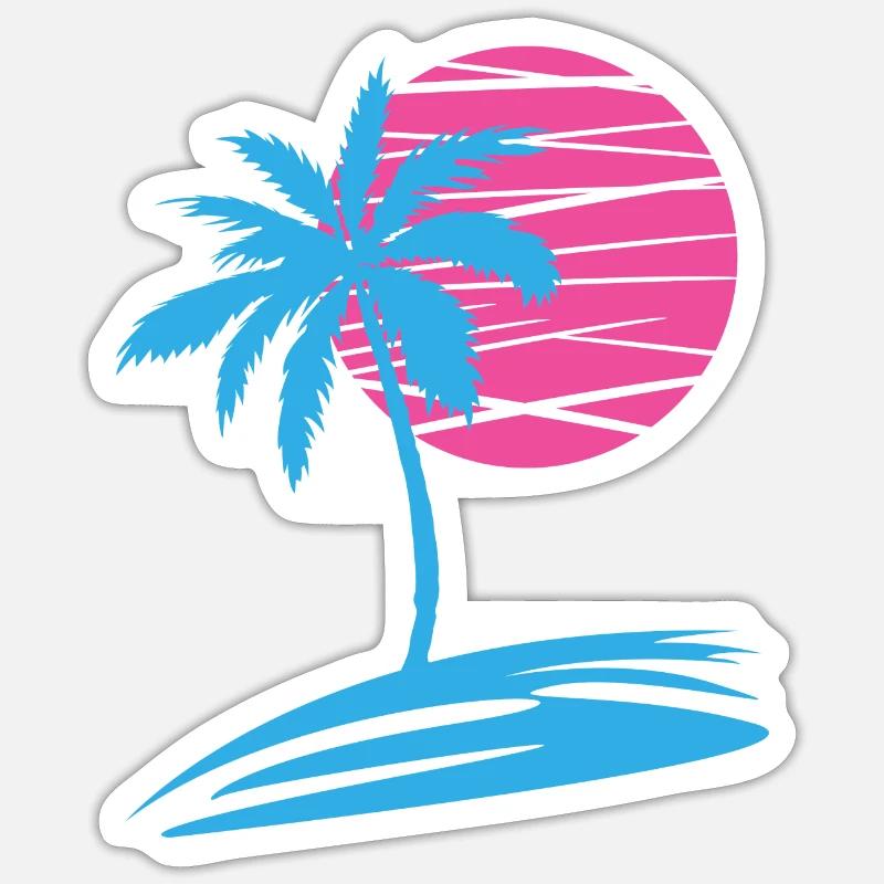 PALMIER D’ÉTÉ DEVANT LE SOLEIL - Sticker taille S (10 x 10 cm) - blanc mat