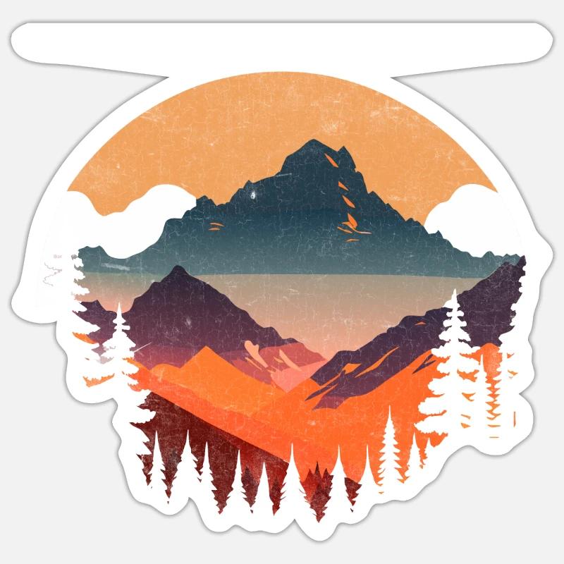 Coucher soleil alpin en silhouette - Sticker taille S (10 x 10 cm) - blanc mat