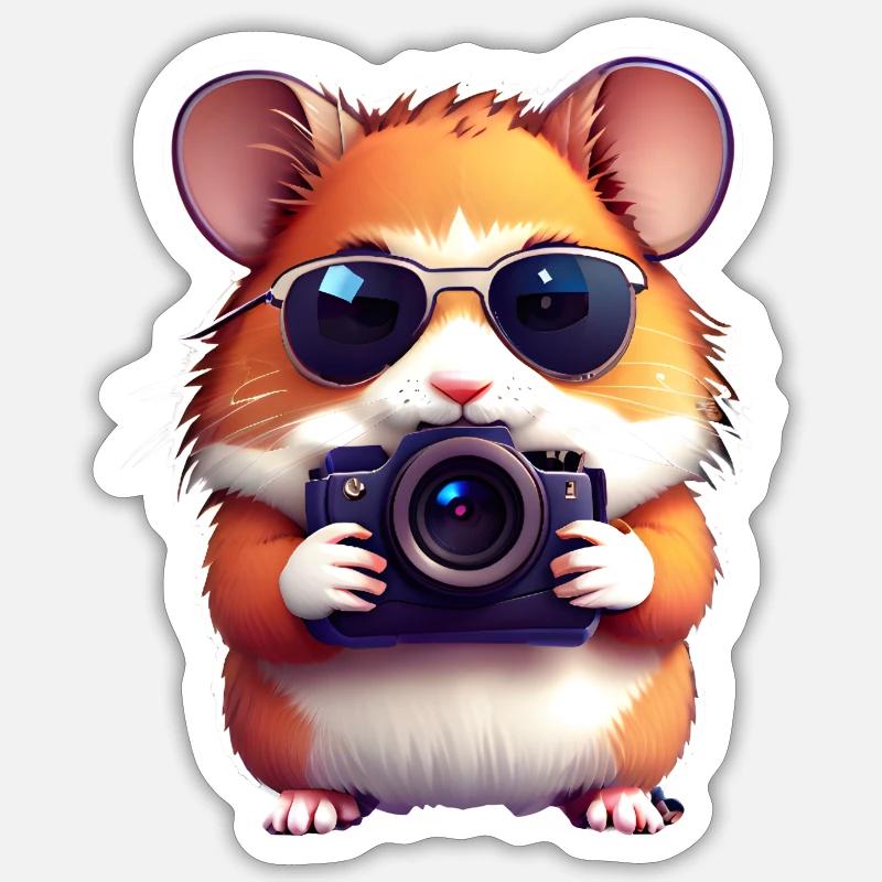Fotografierender Hamster mit Kamara - Sticker Größe S (10 x 10 cm) - Mattweiß