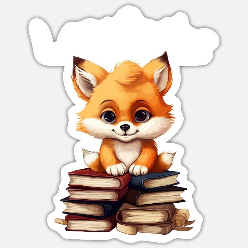 Reading fox - Sticker size S (10 x 10 cm) - white matte