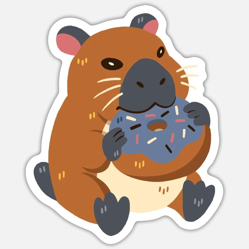 Capybara with donut - Sticker size S (10 x 10 cm) - white matte