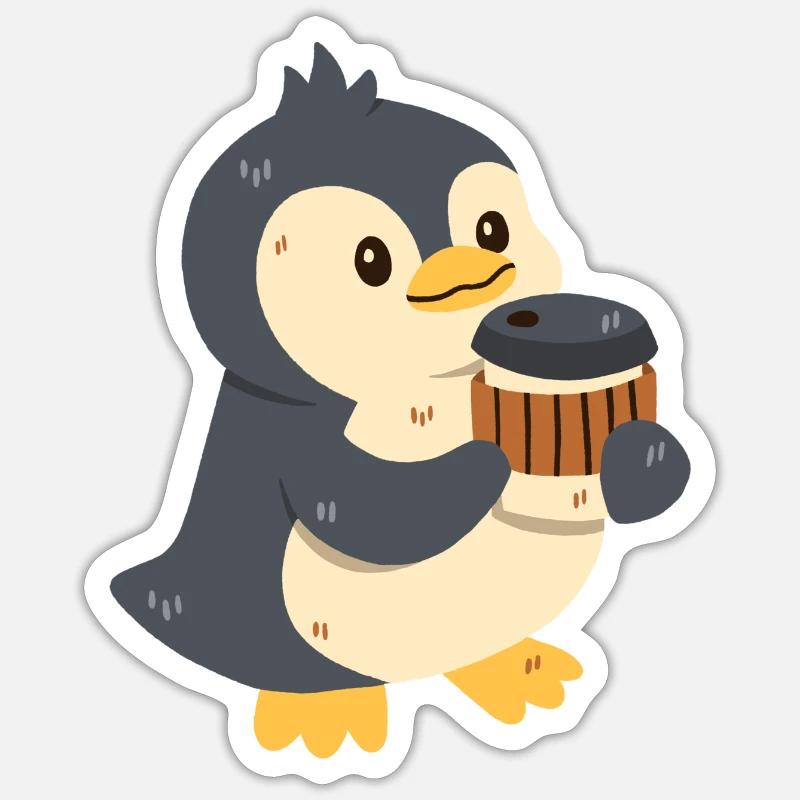 Pinguin mit Kaffee - Sticker Größe S (10 x 10 cm) - Mattweiß