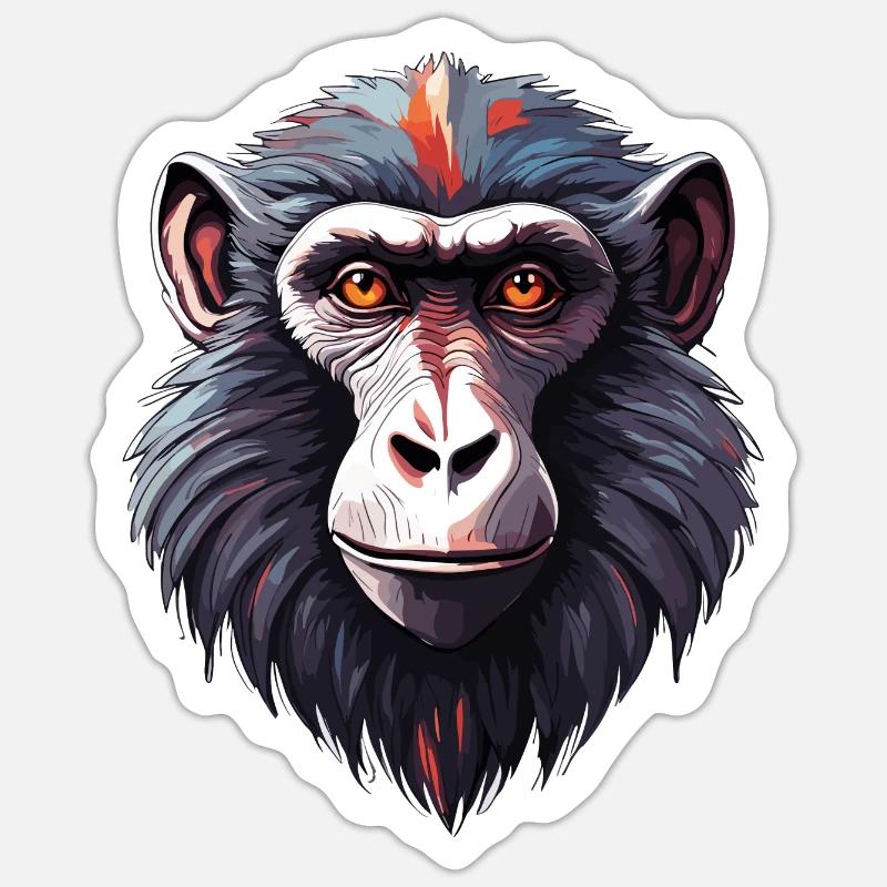 Affe / Tier / Zoo / Babian / Wild / Comic - Sticker Größe S (10 x 10 cm) - Mattweiß