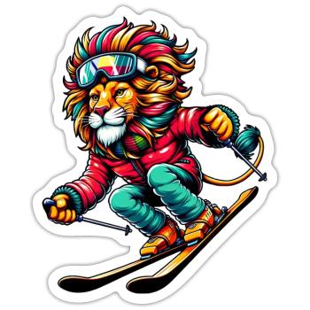 Skiurlaub Löwe auf der Piste - Sticker Größe S (10 x 10 cm) - Mattweiß - Vorne