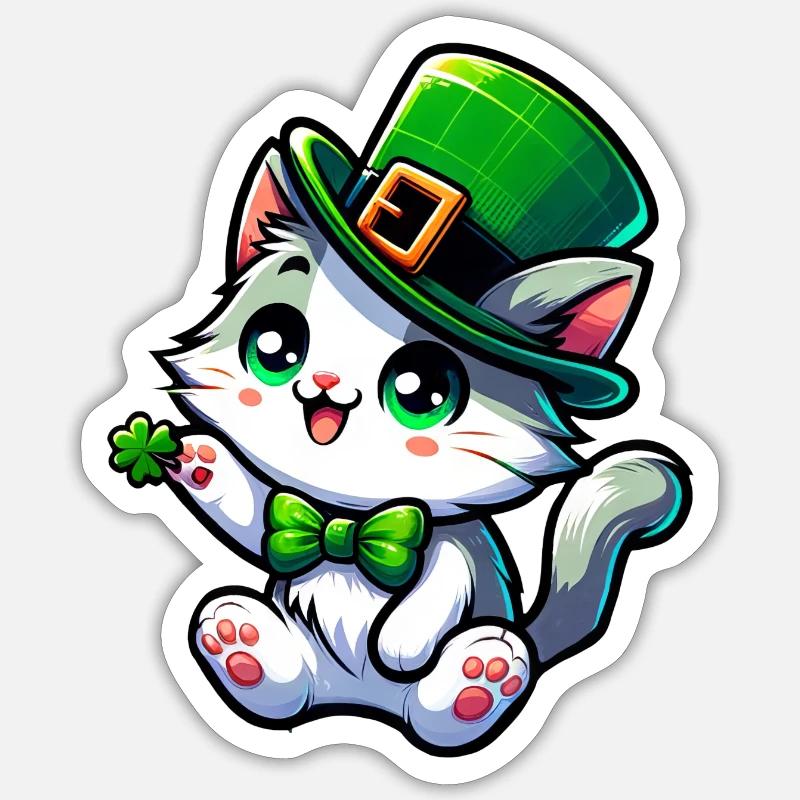 Dessin animé de chat de la Saint-Patrick Sticker taille S (10 x 10 cm)