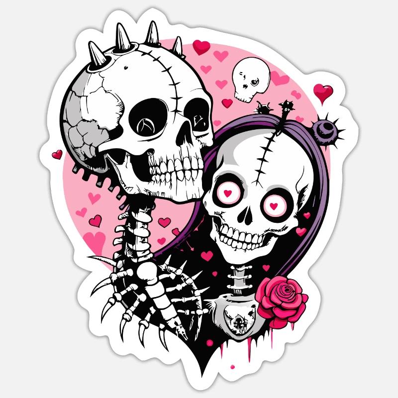 Crâne de la Saint-Valentin / Tête de mort Saint-Valentin SS0130 - Sticker taille S (10 x 10 cm) - blanc mat