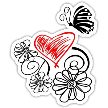 Blume mit Herz und Schmetterling - Sticker Größe S (10 x 10 cm) - Mattweiß - Vorne
