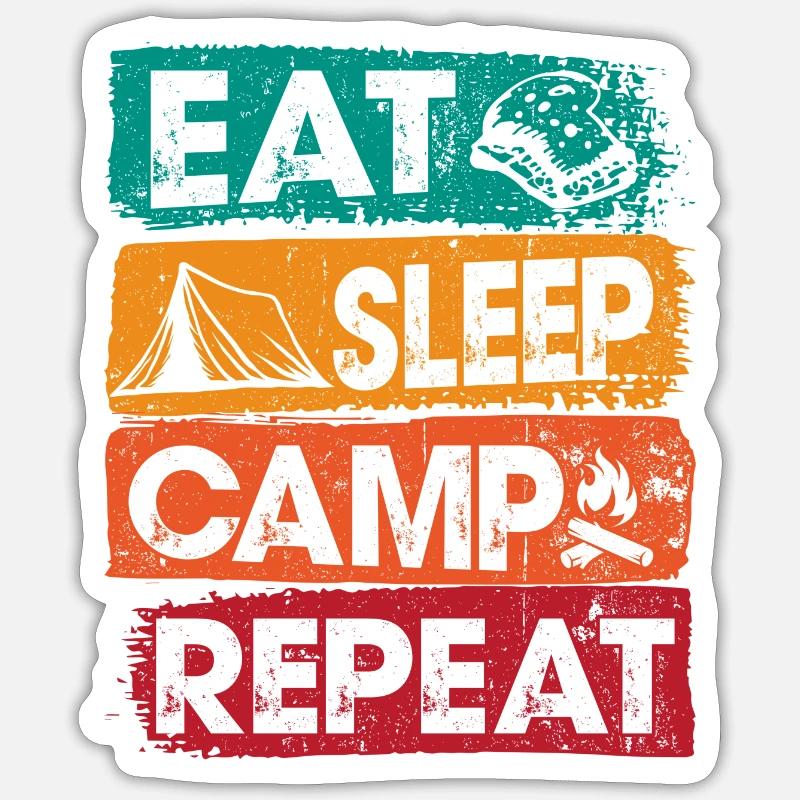 Eat Sleep Camp Repeat im Freien - Sticker Größe S (10 x 10 cm) - Mattweiß
