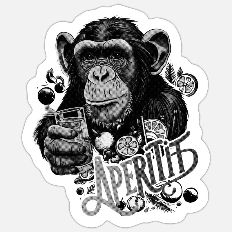 Aperitif Monkey Black White Sticker size S (10 x 10 cm)