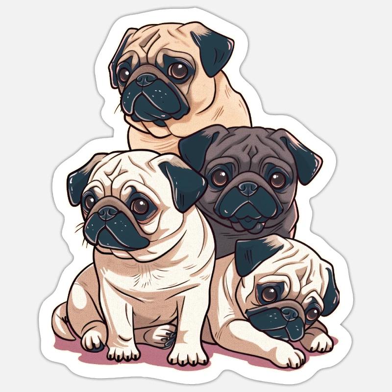 Mops Stapel Sticker Größe S (10 x 10 cm)