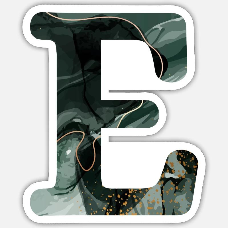 Green Marbled Letter E - Sticker size S (10 x 10 cm) - white matte