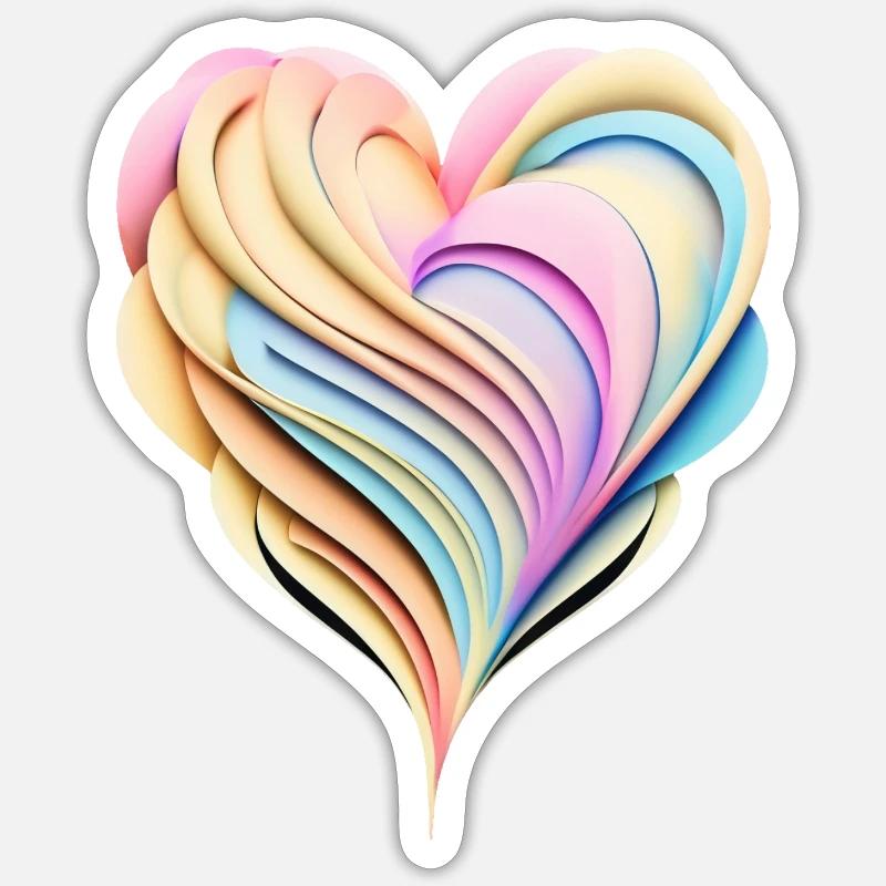 Pastellregenbogenherz in 3D-Optik - Sticker Größe S (10 x 10 cm) - Mattweiß