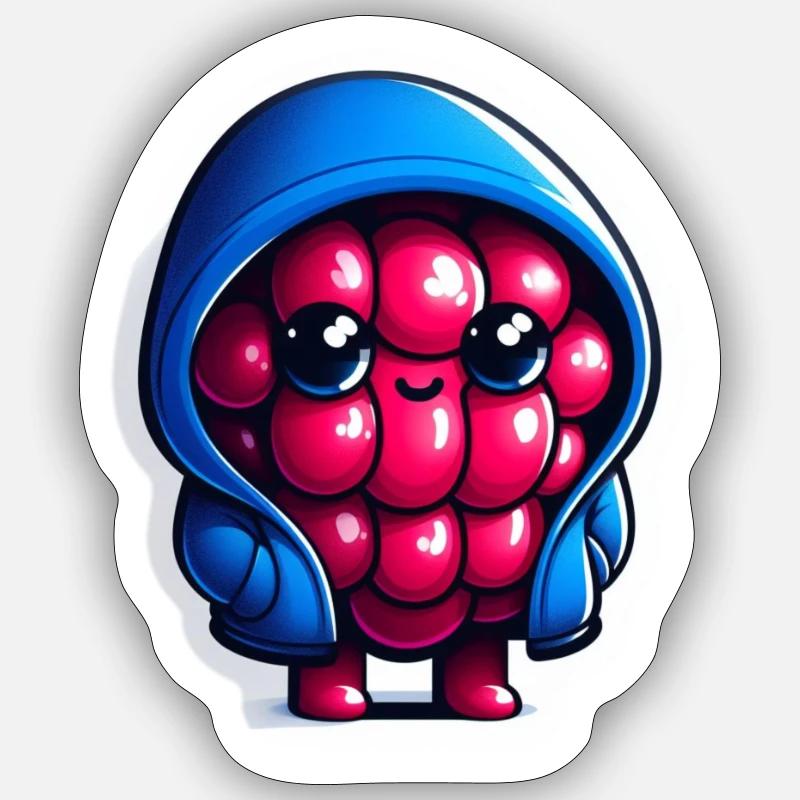 Raspberry with Hoodie - Sticker size S (10 x 10 cm) - white matte
