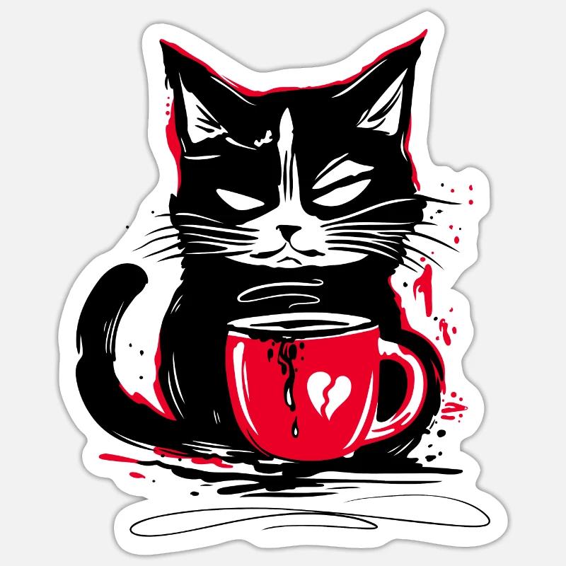 Chat du café Morning Grouch Chat du café - Sticker taille S (10 x 10 cm) - blanc mat