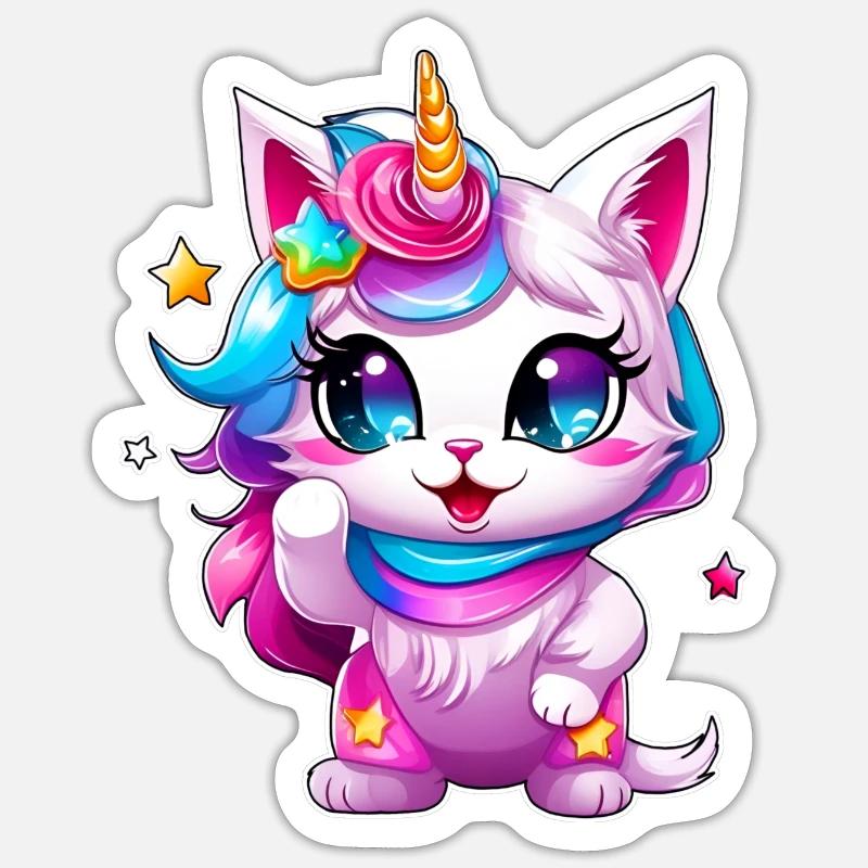 Chat Licorne mignon - Sticker taille S (10 x 10 cm) - blanc mat