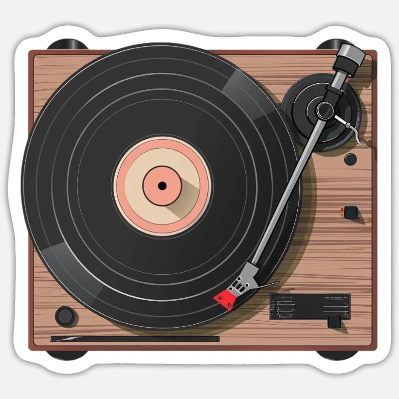 Quand le classique rencontre le moderne : tourne-disque vinyle en 2D - Sticker taille S (10 x 10 cm) - blanc mat