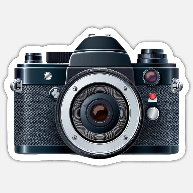 Digital camera with flash in a 2d illustration Sticker size S (10 x 10 cm)