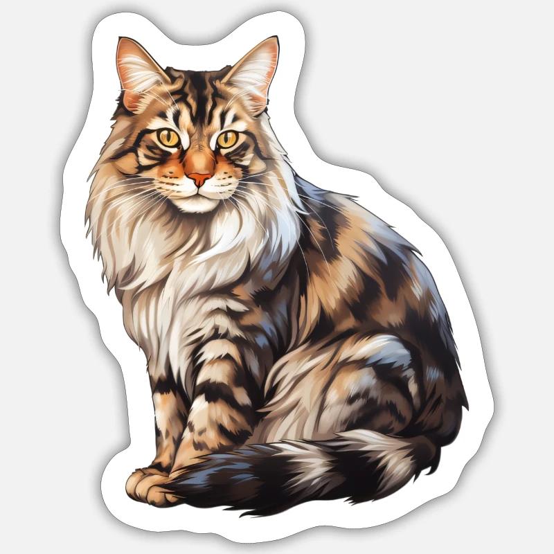 Chat Maine Coon - Sticker taille S (10 x 10 cm) - blanc mat
