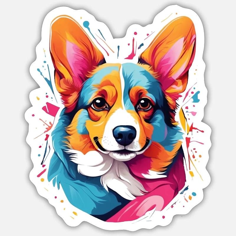 Éclaboussure de corgi - Sticker taille S (10 x 10 cm) - blanc mat