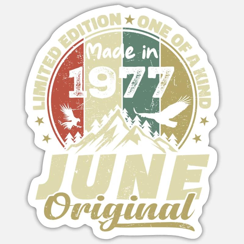 Juni 1977 Geburtstagsgeschenk Juni 1977 Juni 1977 - Sticker Größe S (10 x 10 cm) - Mattweiß