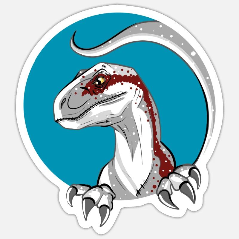 Vélociraptor, Dino - Sticker taille S (10 x 10 cm) - blanc mat