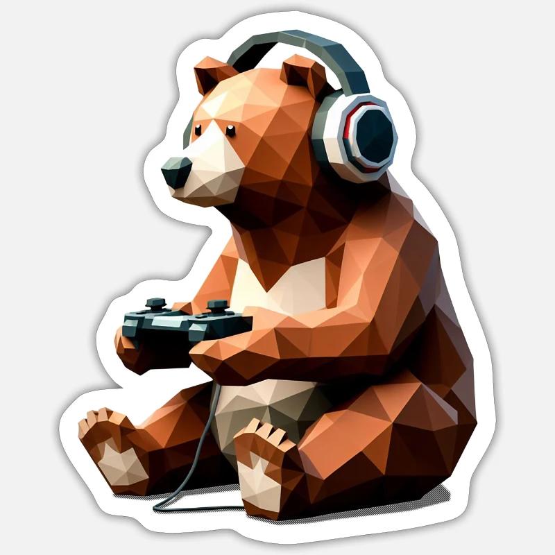 Gaming Bear with Headset & Controller - Sticker size S (10 x 10 cm) - white matte