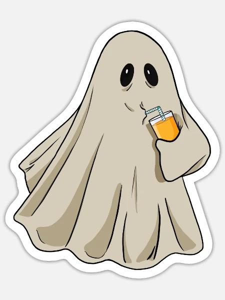 Cute Little Ghost Drinking Juice - Sticker Größe S (10 x 10 cm) - Mattweiß
