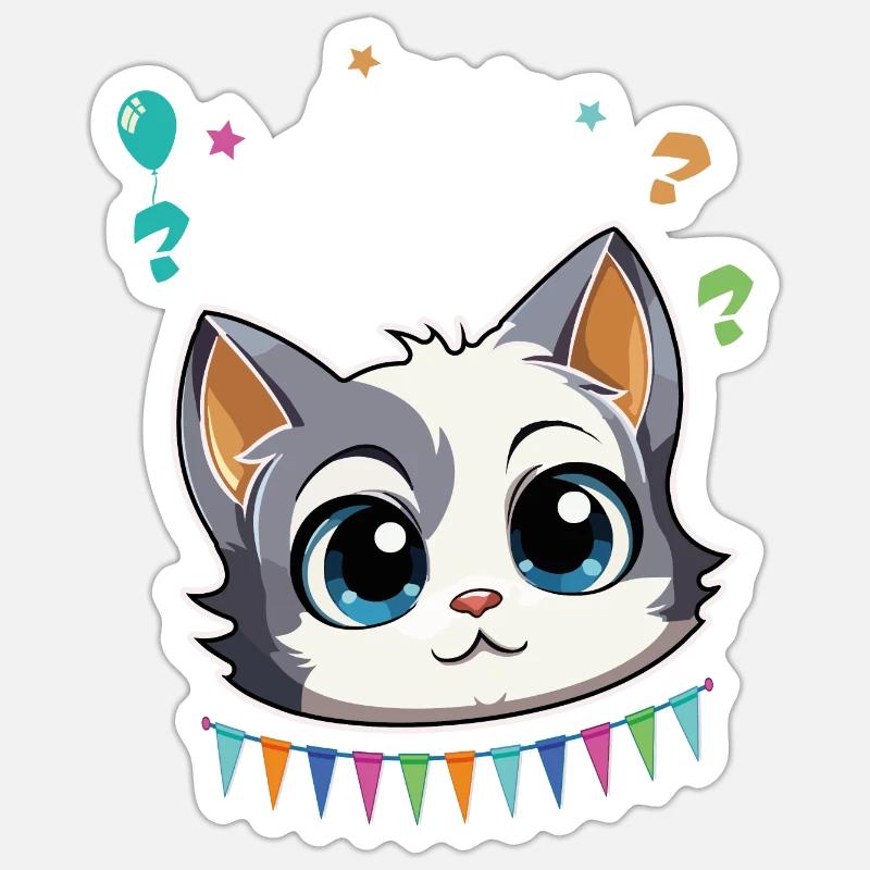 Geburtstag Party Feier Design - Süsse Katze - Sticker Größe S (10 x 10 cm) - Mattweiß