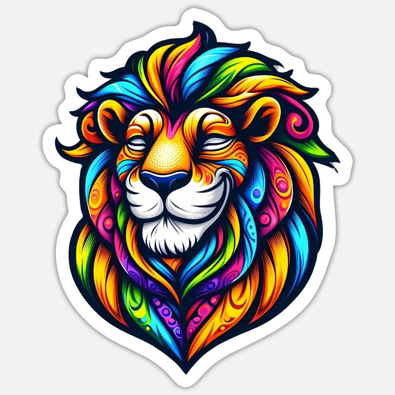 psychedelic Löwe - Sticker Größe S (10 x 10 cm) - Mattweiß