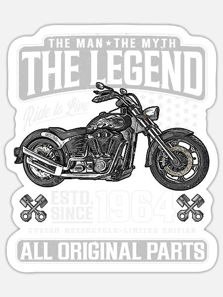1964 Jahrgang Mann Mythos Legende Motorrad - Sticker Größe S (10 x 10 cm) - Mattweiß