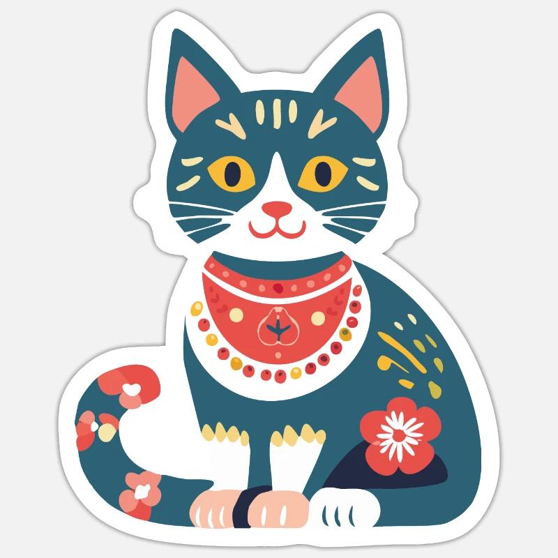 süße Folklore-Katze Sticker Größe S (10 x 10 cm)